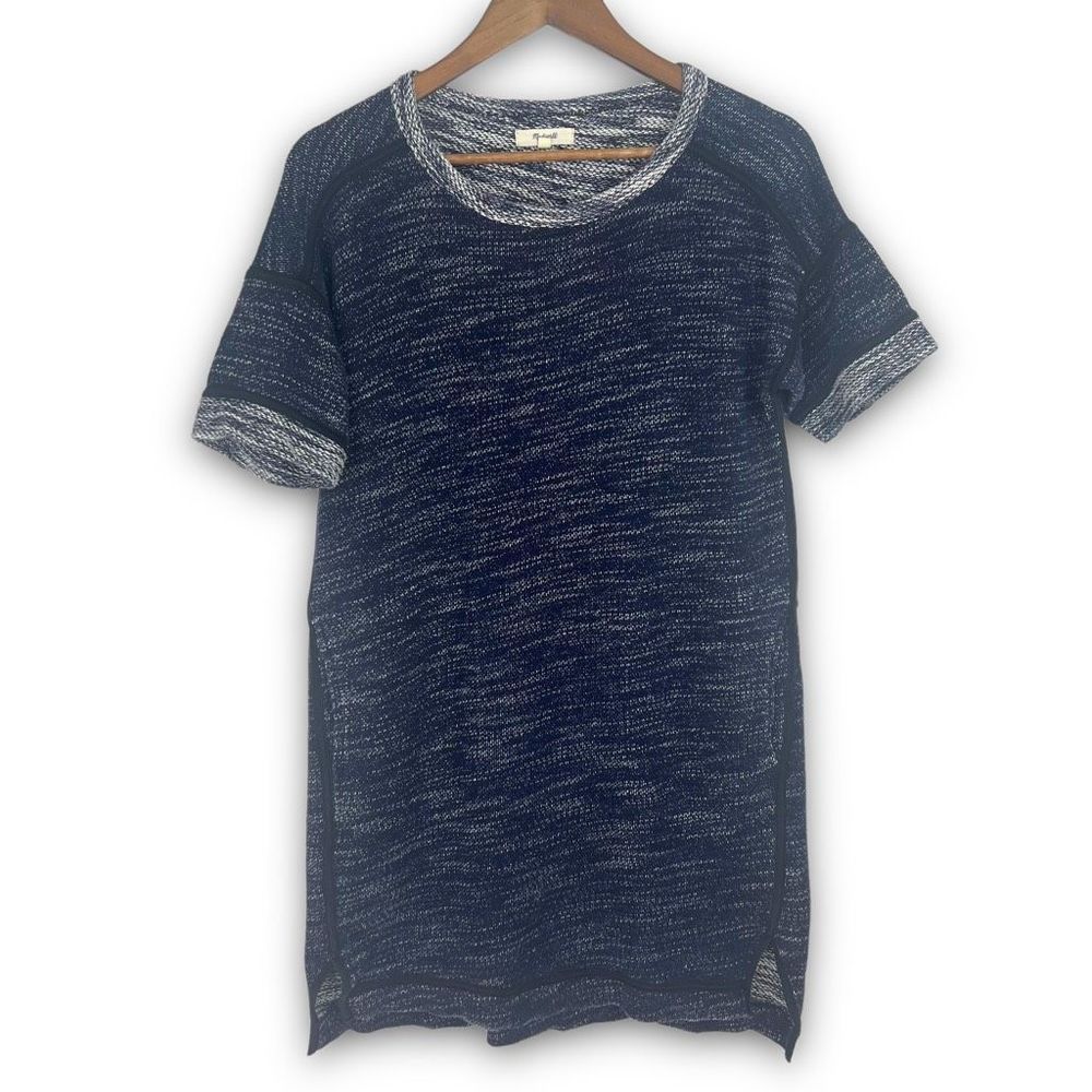 Madewell Navy Marled Thick Knit Short Sleeve Shift Sweater Dress‎ Size Small